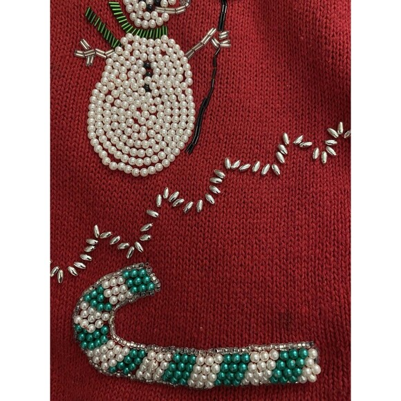 Vintage 90s Christmas Knit Vest Medium Kitschy Beaded Grandma Retro Whimsical - Picture 7 of 7